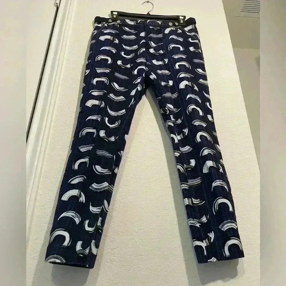 Anthropologie Cartonnier Blue Charlie Macaroni Brushstroke Trouser Pants Size 6 - Picture 4 of 12